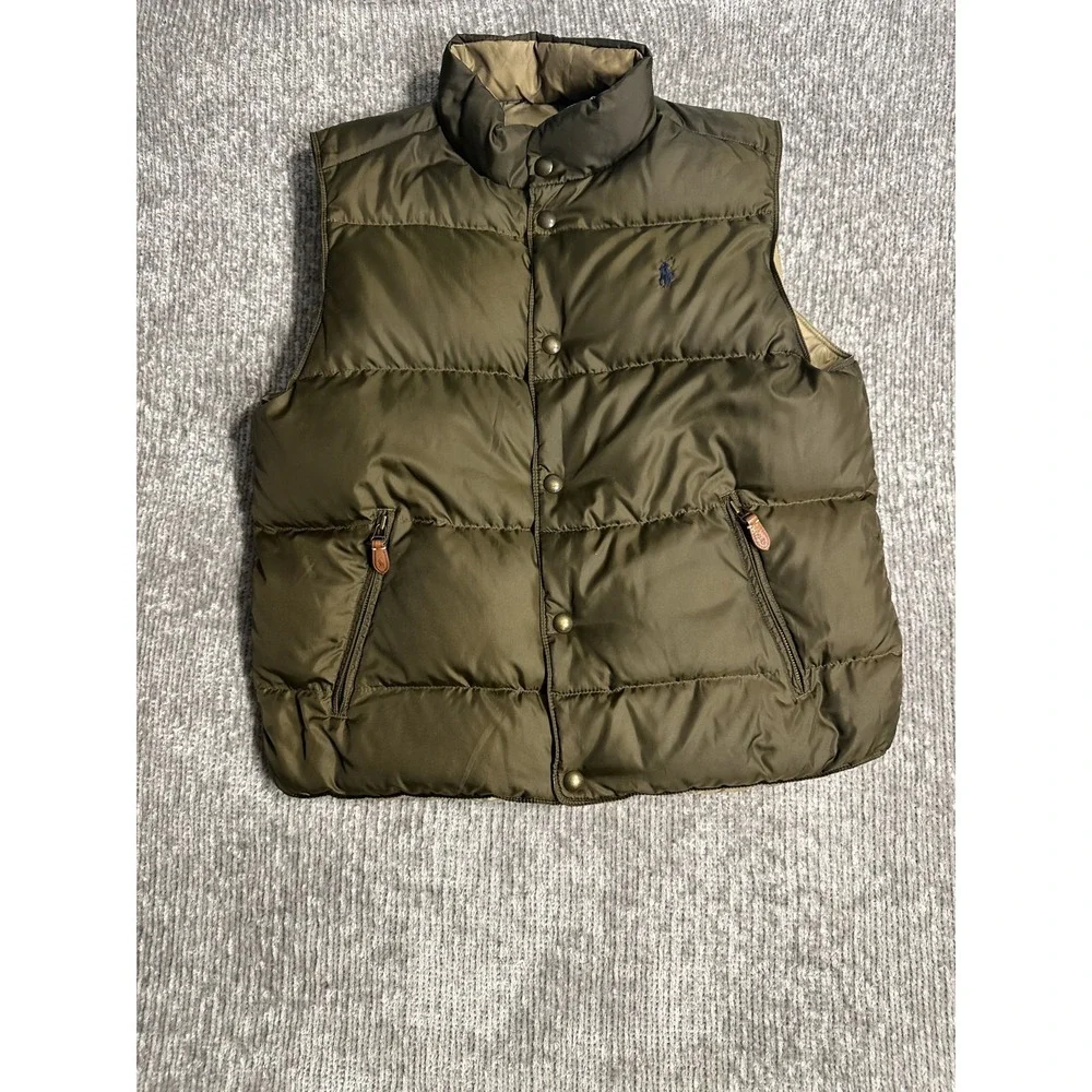 Polo Ralph Lauren Down Vest Men L Full Zip Snap Puffer Vintage Reversible
